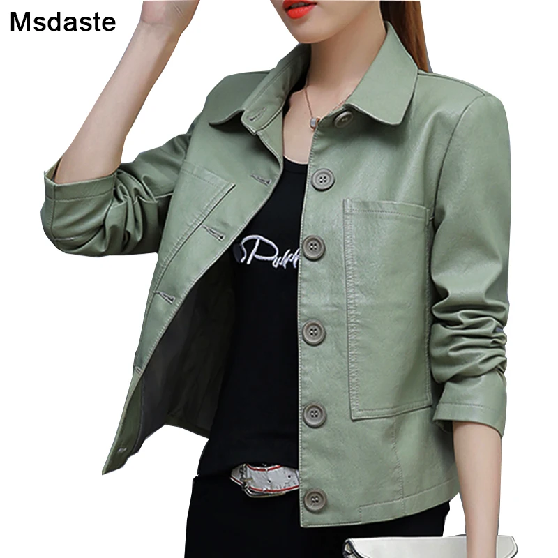 Top Trends: PU Leather Jackets And Coats Women 2019 Autumn Female Jaqueta Feminina Casual Long Sleeve Single Breasted Woman Jacket Coat Shoppable Styles