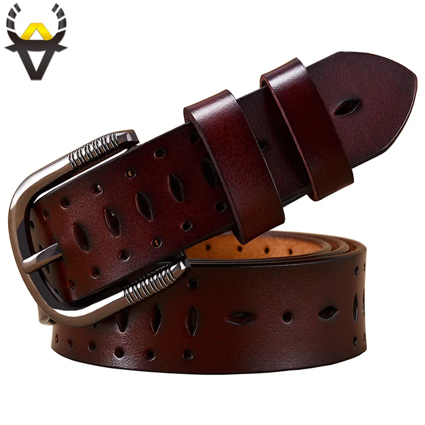 Top Trends: Fashion Hollow Genuine Leather Belts For Women Quality Pin Buckle Belt Woman Cow Skin Waist Strap Female For Jeans Width 2.8 Cm Shoppable Styles - Image 4