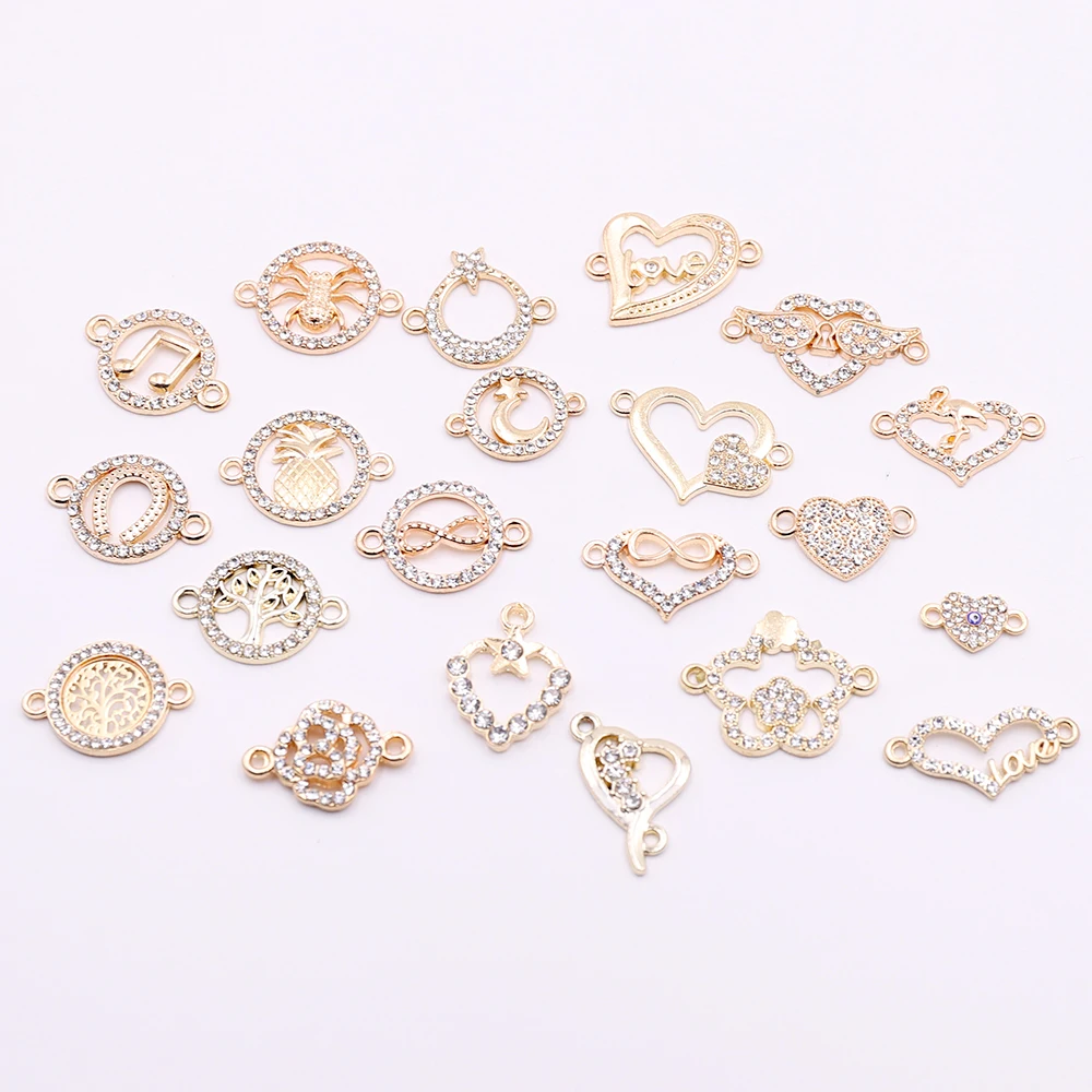 Top Trends: 10 Pcs Gold Color Heart Shaped Connectors Charms With Rhinestone Animal Round Connectors Accessories For Jewelry Making For Sale Shoppable Styles