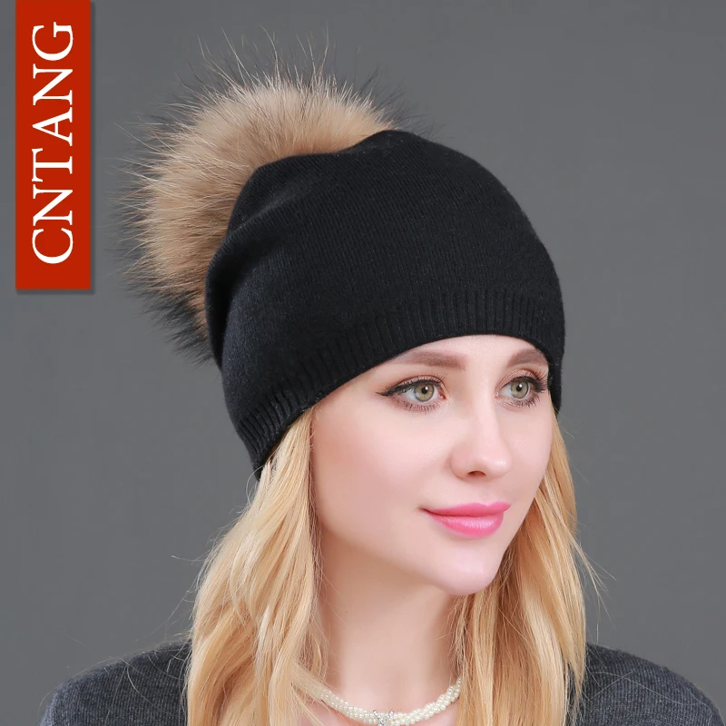 Top Trends: Autumn Winter Knitted Wool Hats For Women Fashion Pompon Beanies Fur Hat Female Warm Caps With Natural Genuine Raccoon Fur Cap Shoppable Styles