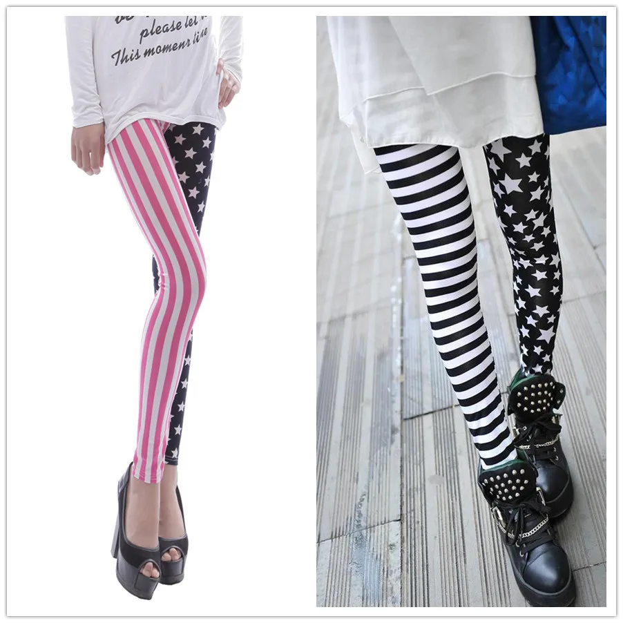 Top Trends: Woman Jeggings Elastic Stripe Star Print Leggings Fashion Cropped Trousers Woman Leggins Pencil Pants L1071 Shoppable Styles