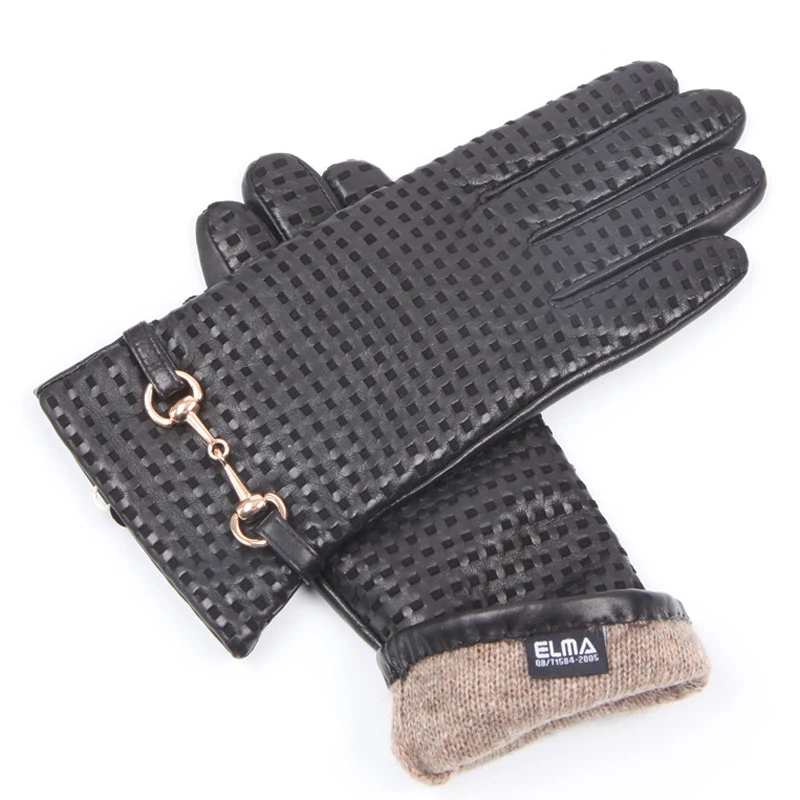 Top Trends: Autumn Winter Woman Genuine Leather Gloves Imported Sheepskin Wool Lined Fashion Metal Button Driving Female Mittens EL044NZ Shoppable Styles - Image 5