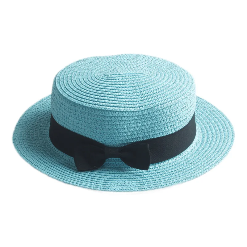 Top Trends: Mistdawn Cute Children Girls Boys Kids Summer Straw Bowler Derby Hat Round Flat Brim Boater Cap Beach Sunhat Shoppable Styles - Image 2