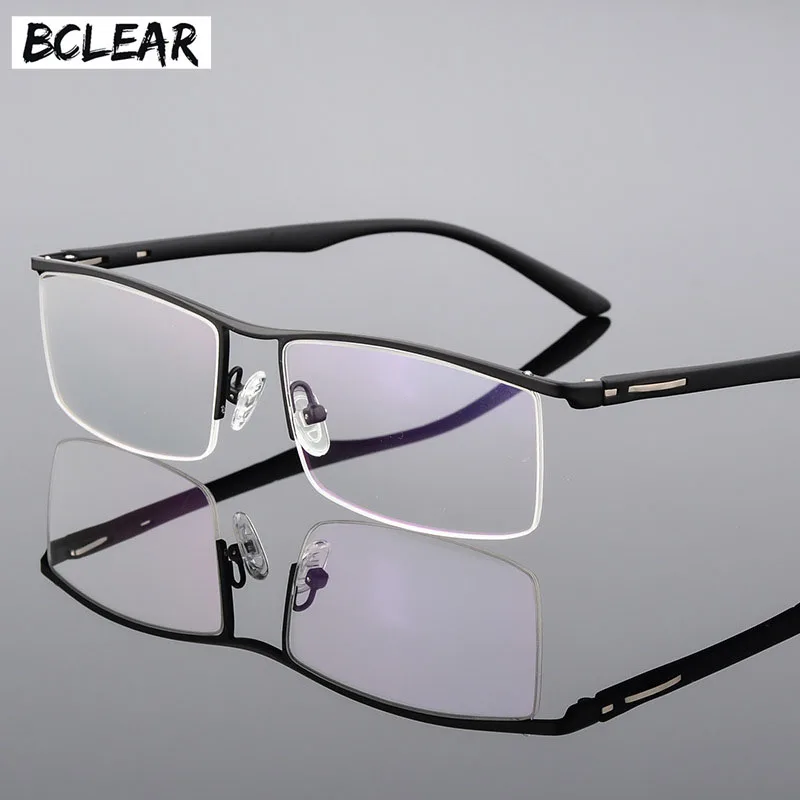 Top Trends: BCLEAR 2018 New Arrival High-end Business Men&#039;s Eyeglasses Frame Unique Temple Design Titanium Alloy Half Rim Spectacle Eyewear Shoppable Styles