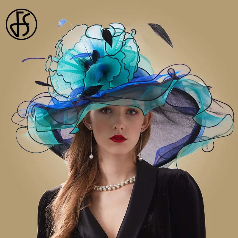 Top Trends: FS Organza Kentucky Derby Fascinators Hat For Women Ladies Wide Brim Sun Hats Flowers Elegant Wedding Bride Church Party Fedoras Shoppable Styles