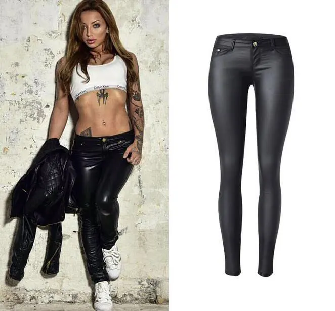 Top Trends: Women Autumn Sexy Low Waist PU Leather Black Skinny Motorcycle Pants Shoppable Styles