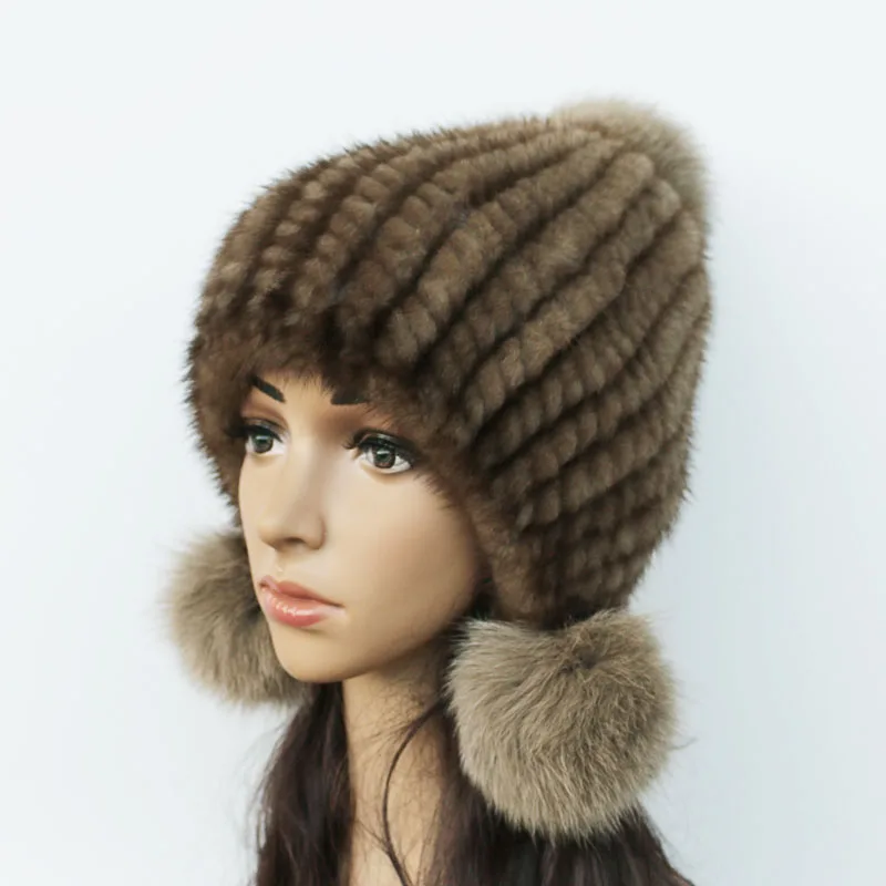 Top Trends: Fashion Women Real Mink Hat Winter Warm Mink Fur Knit Hats Women Fox Fur Ball Cap Shoppable Styles - Image 2