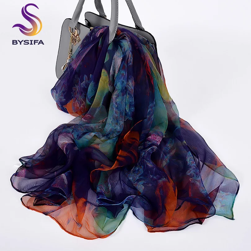 Top Trends: BYSIFA Ladies Silk Scarf Shawl New Long Scarves Fashion Brand Scarves Elegant Purple Blue Neck Scarf Beach Shawl Cover-ups Shoppable Styles