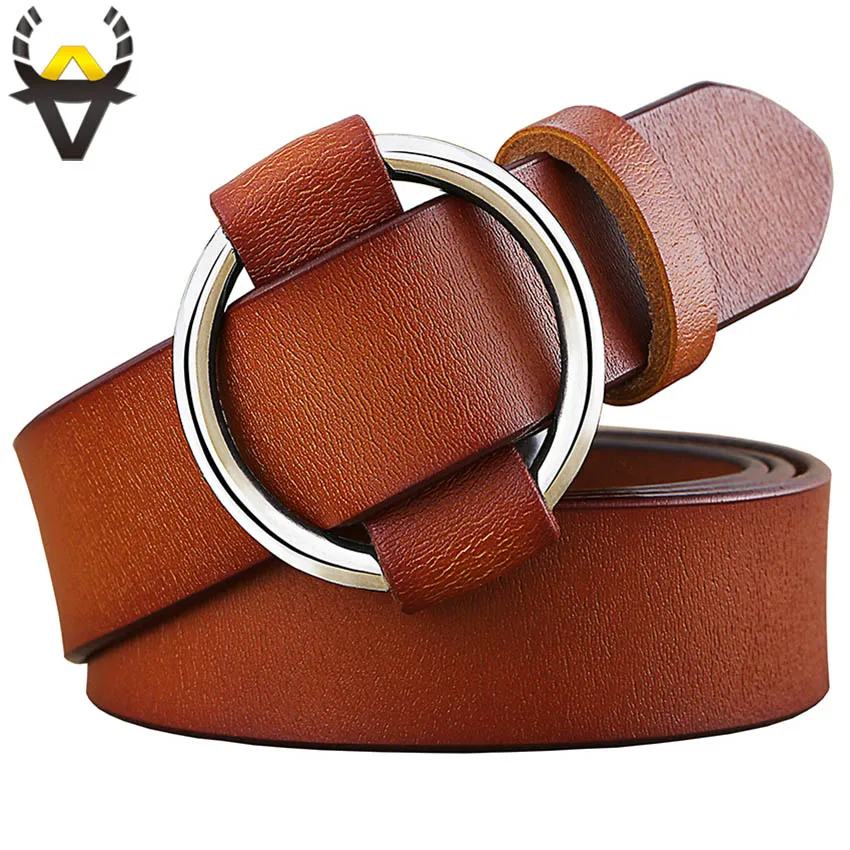 Top Trends: Fashion Round Ring Buckle Belt Woman Genuine Leather Belts For Women Quality Cow Skin Strap Female Girdle For Jeans Width 2.8 Cm Shoppable Styles