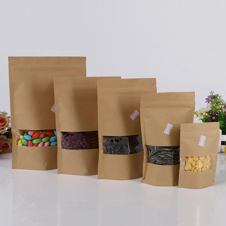 Top Trends: 50pcs / lot Brown Kraft Paper Bag With Window Stand Up Zipper / zip Lock Jewelry Packaging Bag Paper Bags For Gifts / tea / christmas Shoppable Styles