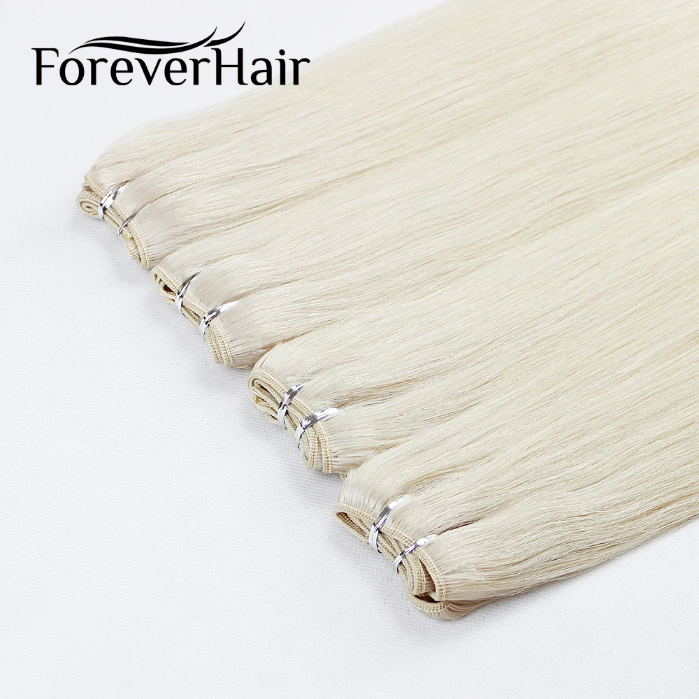 Top Trends: FOREVER HAIR 100g / pc 16" 18" 20" Real Remy Human Hair Weave Natural Straight Hair Extensions Weft Platinum Blonde Color Bundles Shoppable Styles