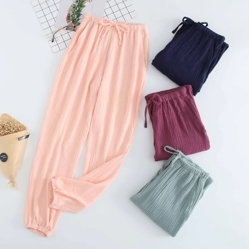 Top Trends: New Couple 100% Cotton Gauze Crepe Sleep Pants New Couple 100% Cotton Gauze Crepe Sleep Bottoms Pajama Shorts Womens Bottoms Shoppable Styles