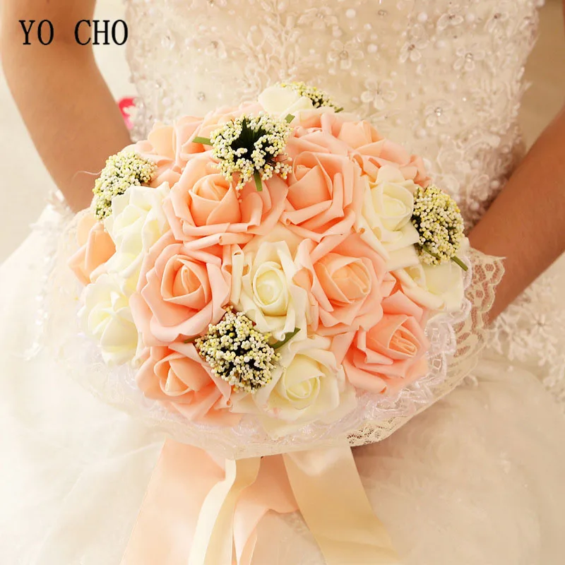 Top Trends: YO CHO Bridal Wedding Bouquet Bridesmaid Artificial PE Rose Flower Fake Pearl Pink Bouquet Wedding Supplies Festival Decorations Shoppable Styles