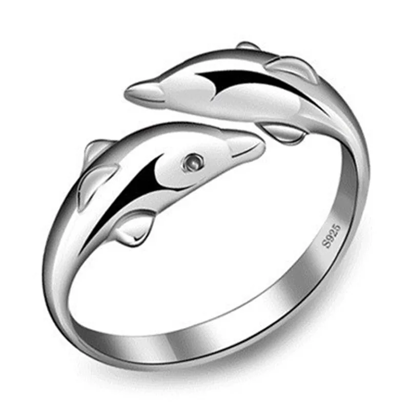 Top Trends: Silver Color Jewelry Open Happy Double Dolphin Love Rings For Party Women Gift Adjustable Ring Anillos Bague VRS2196 Shoppable Styles