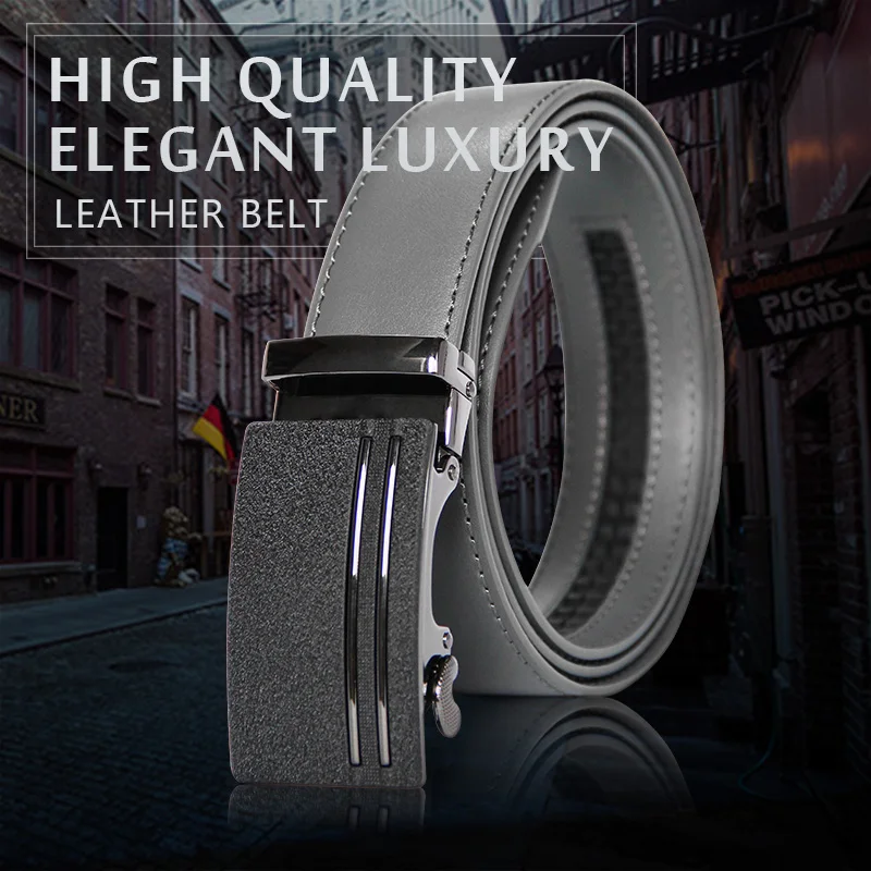 Top Trends: New Designer Popular Luxury Brand Cowhide Leather Belt Men Gray Automatic Buckle Business Casual Belts For Men 3.5 Width Shoppable Styles