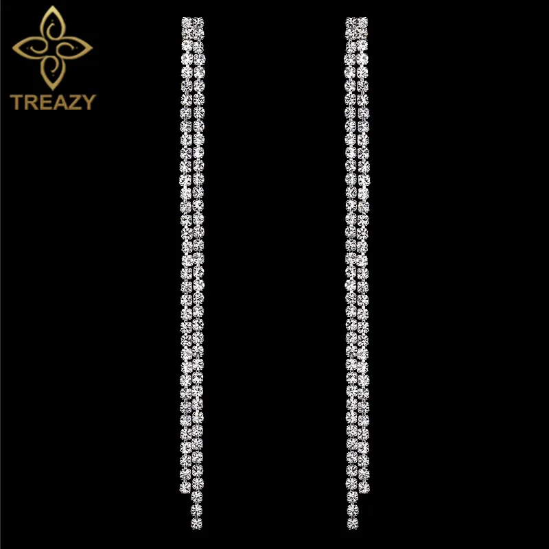 Top Trends: TREAZY Simple Rhinestone Crystal Tassel Long Earrings For Women Shining Wedding Party Hanging Dangle Earrings Bridal Brincos Shoppable Styles