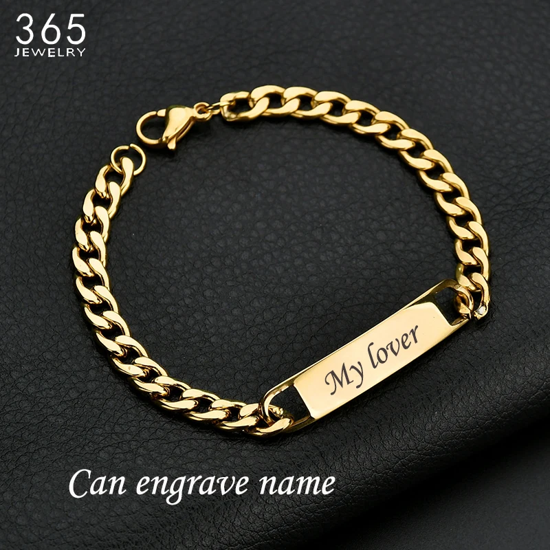 Top Trends: Fashion Customized Words Bar Chain Bracelet For Men Stainless Steel Adjustable Engraving Name Bangle Party Jewelry Shoppable Styles