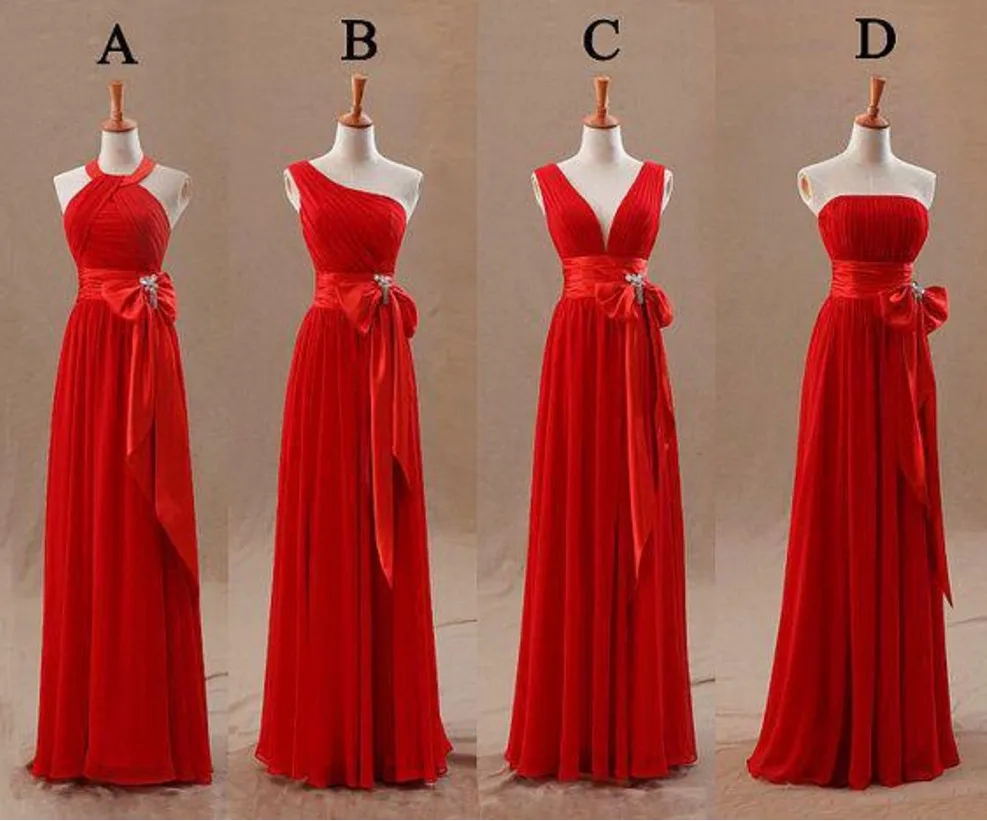 Top Trends: Cheap New Long Chiffon Blush Red Bridesmaid Dresses 2018 A-Line Vestido De Festa De Casamen Formal Party Prom Dresses Plus Size Shoppable Styles