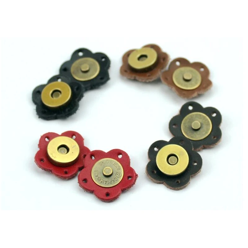 Top Trends: 5pcs Genuine Leather Bag Lock Magnetic Button Fasteners Snap Buckles Replacement Handmade Bag DIY Flower Clasp Accessories Shoppable Styles