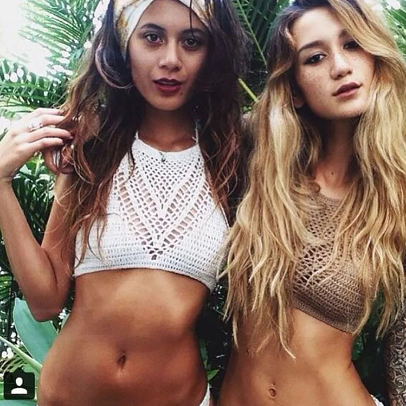 Top Trends: Women Sexy Bikini Tops Swimwear High Neck Hollow Halter Swimwear Crochet Separate Swimsuit Bikini Bra Hot Sale Shoppable Styles