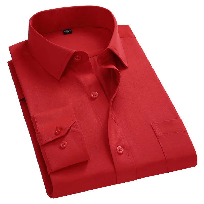 Top Trends: 2023 New Men Business Casual Long Sleeved Shirt For Male Solid Color Dress Shirts Slim Fit Chemise Homme Camisa Social Red 8XL Shoppable Styles