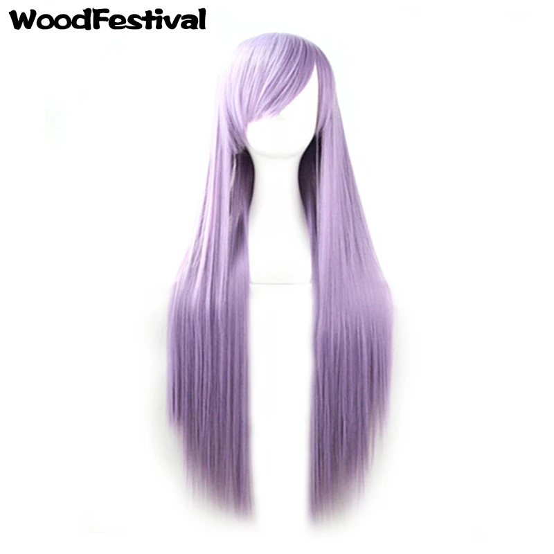 Top Trends: WoodFestival Synthetic Hair Cosplay Wigs For Women Straight Long Wig With Bangs Pink Red Blue Purple Blonde Brown Black Green Shoppable Styles