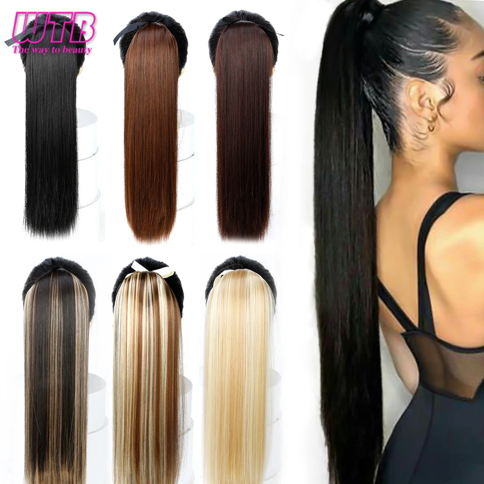 Top Trends: WTB 22&quot; Synthetic Long Straight Ponytails For Women Heat Resistant Drawstring Fake Hair Pony Tail Extensions Shoppable Styles