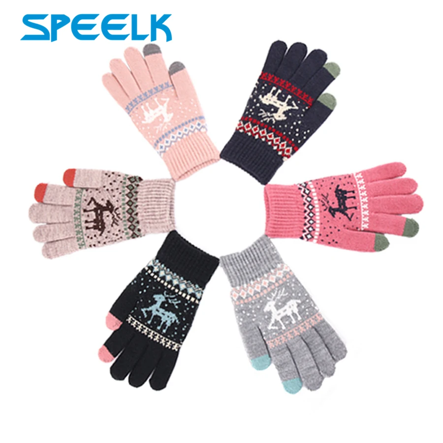 Top Trends: New Jacquard Warm Fawn Gloves Women Touch Screen Glove Lady Winter Velvet Wool Gloves Female Christmas Mittens Glove Wholesale Shoppable Styles