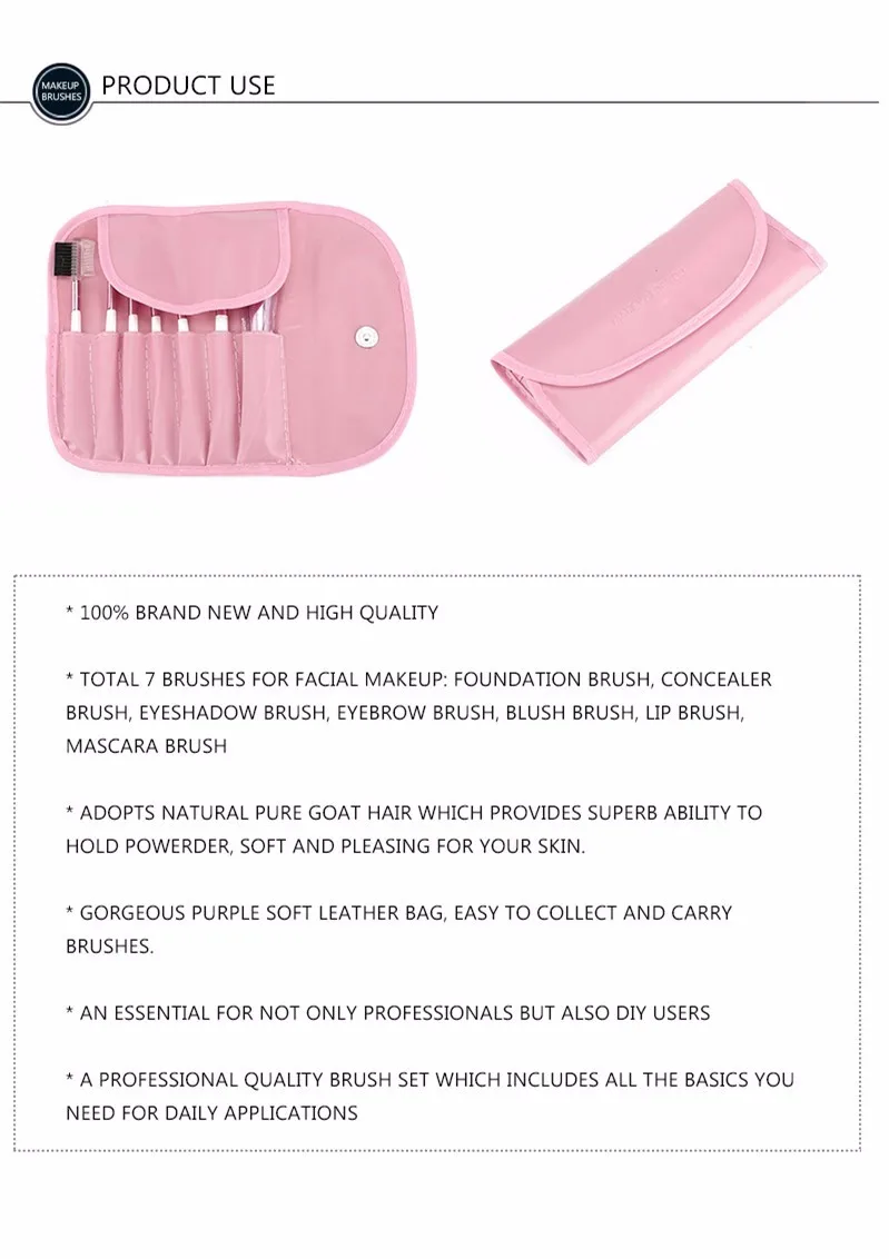 roosa kott, milles on seitse erinevat meigipintslit