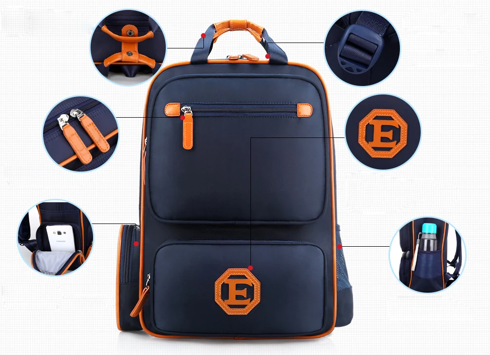 must ja oranž koolikott mitme taskuga