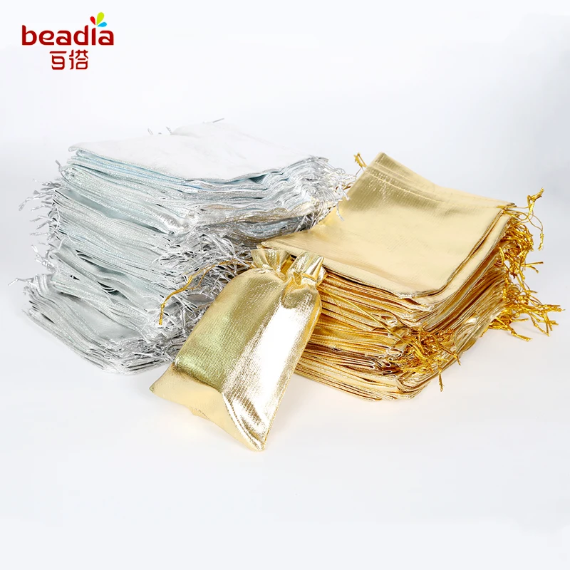 Top Trends: 10pcs Silver Gold Color Metallic Foil Organza Pouches Christmas Wedding Party Favour Gifts Candy Bags 7x9 / 9x12 / 10x15 / 13x18cm Shoppable Styles