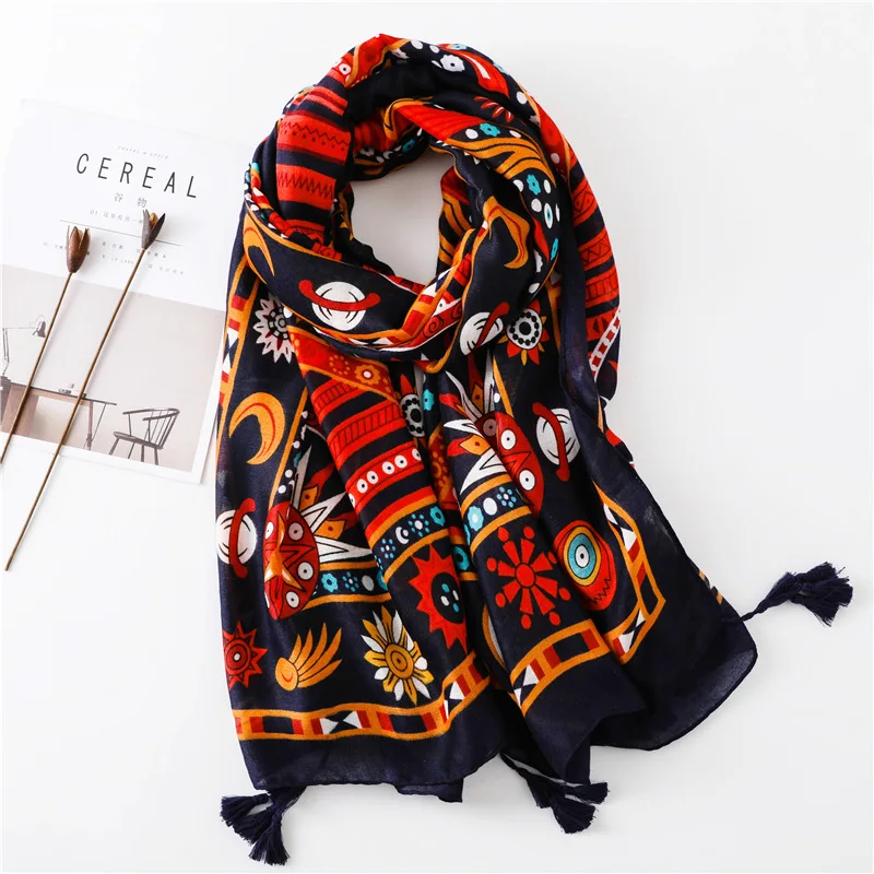 Top Trends: Autumn Winter Fashion African Ethnic Floral Tassel Viscose Shawl Scarf From Indian Women Print Warm Hijab And Wraps Muslim Sjaal Shoppable Styles