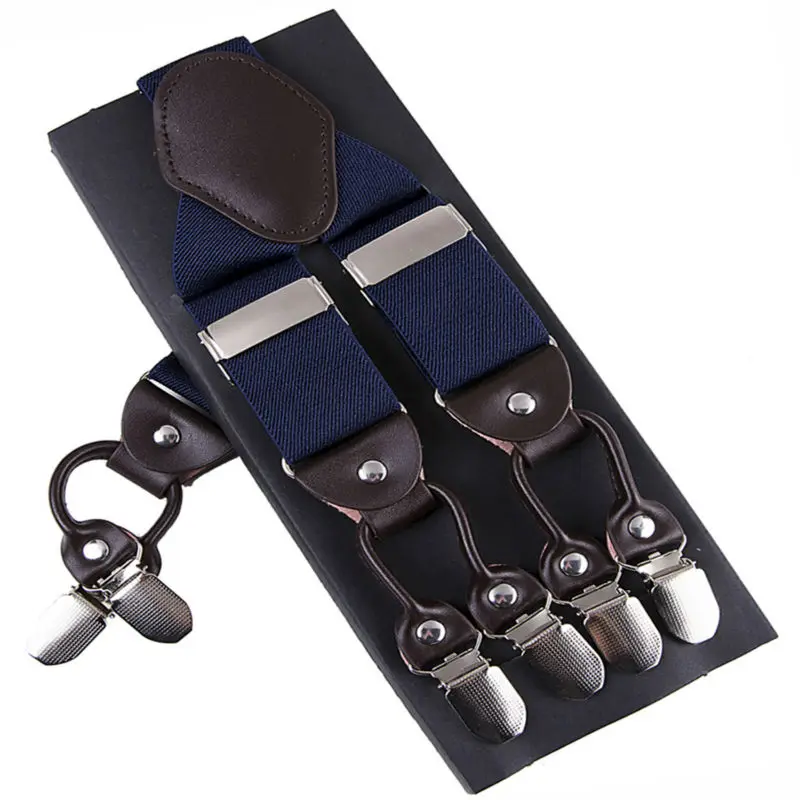 Top Trends: Fashion Suspenders Leather 6clips Braces Male Vintage Casual Suspensorio Tirante Trousers Strap Father / Husband&#039;s Gift 3.5*120cm Shoppable Styles