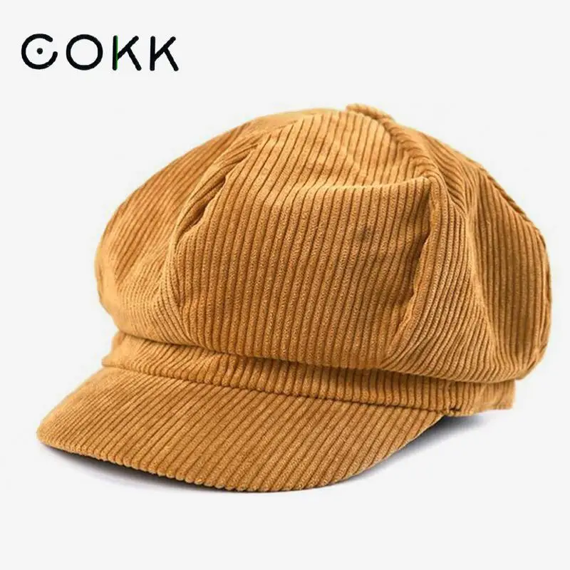 Top Trends: COKK Newsboy Cap Beret Women Vintage Beret Painter Winter Hats For Women Men Octagonal Caps Female Bone Male New 11.11 Hats Shoppable Styles