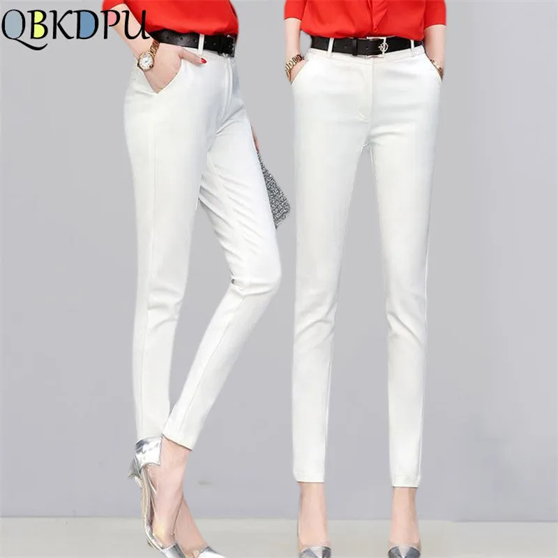 Top Trends: Office Lady White Skinny Pencil Pants Women 95% Cotton Fashion Stretch Mid Waist Capris 2024 Spring Ankle Length Work Pantalon Shoppable Styles