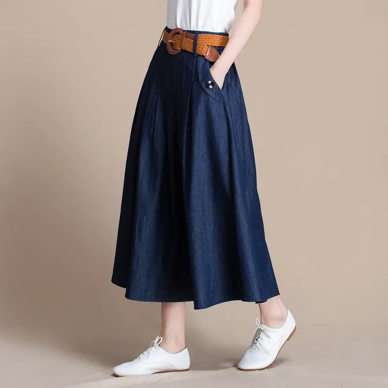 Top Trends: 2021 New Fashion Long Maxi A-line Skirts For Women Elastic Waist Summer Cotton Denim Skirts Spring Autumn Shoppable Styles