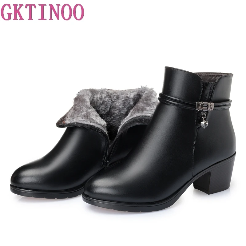 Top Trends: GKTINOO 2024 NEW Fashion Soft Leather Women Ankle Boots High Heels Zipper Shoes Warm Fur Winter Boots For Women Plus Size 35-43 Shoppable Styles