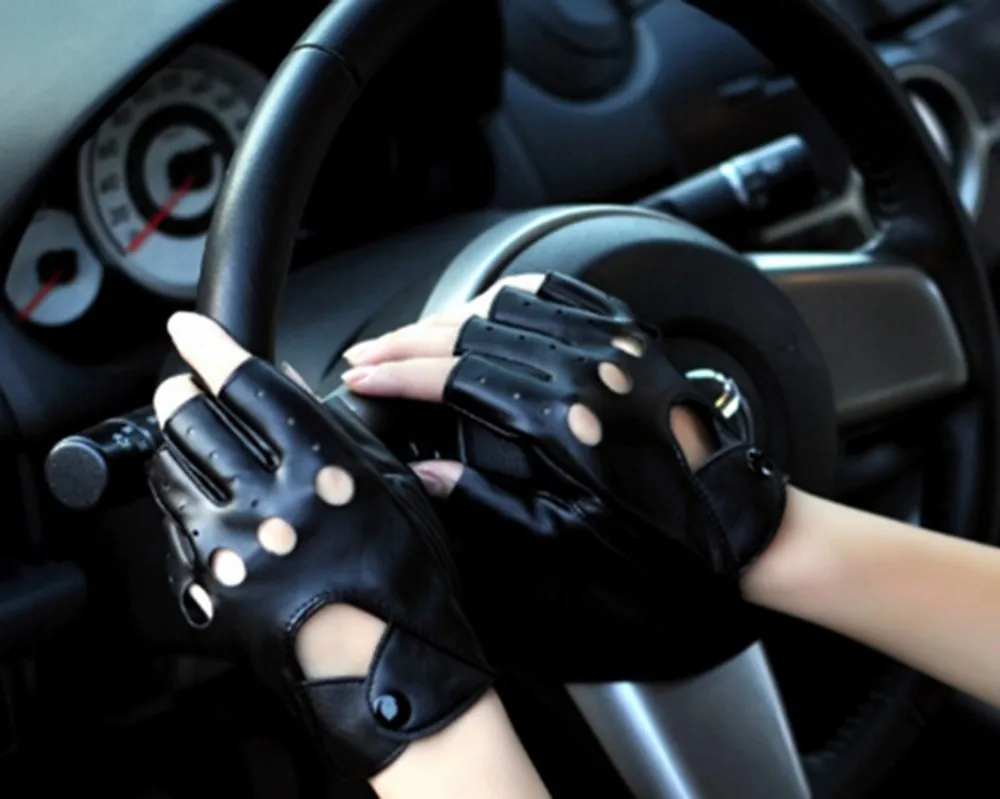 Top Trends: Fashion Half Finger Driving Women Comfortable Gloves PU Leather Fingerless Gloves For Women Black Shoppable Styles