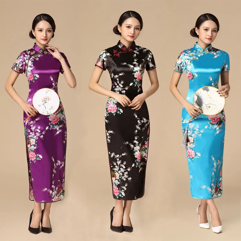 Top Trends: Floral&amp;Peacock Women Traditional Chinese Dress Vintage Mandarin Collar Qipao Oversize Long Slim Cheongsam 3XL 4XL 5XL 6XL Shoppable Styles