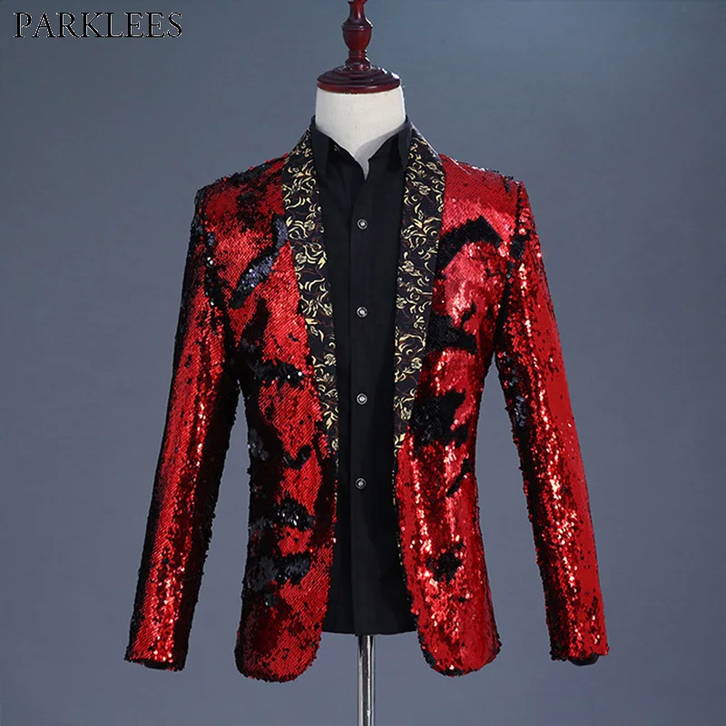 Top Trends: Shiny Red Sequin Shawl Collar Tuxedo Suit Blazer Men Wedding Groom Singer Prom Glitter Suit Jacket DJ Club Stage Blazer Hombre Shoppable Styles