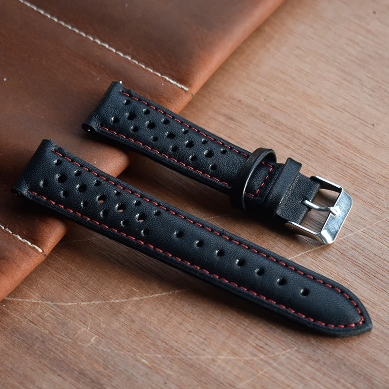 Top Trends: Genuine Leather Strap For Watch Band Belts 18mm 20mm 22mm 24mm Handmade Hollow Watchband Black Red White Stitching Line Shoppable Styles