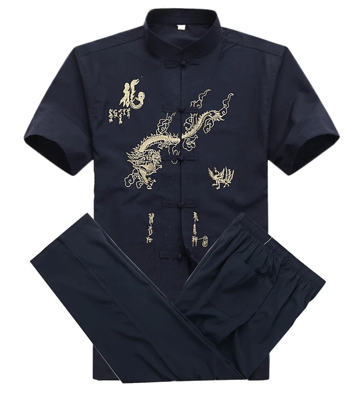 Top Trends: Chinese Men Cotton Kung Fu Suit Embroidery Wu Shu Uniform Tai Chi Clothing Short Sleeve Shirt+ Pant M L XL XXL XXXL MS013 Shoppable Styles