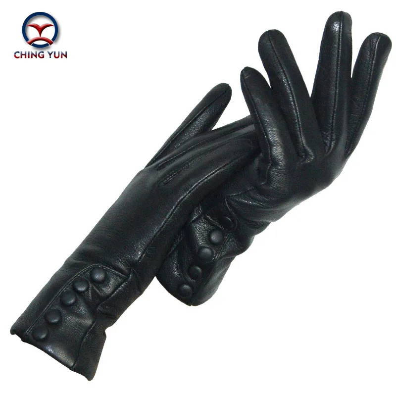 Top Trends: CHINGYUN New Women Genuine Glove Soft Thicken Bow Leather Gloves Winter Autumn Ladies Fashion Brand Black Warm Leather Fv02 Shoppable Styles