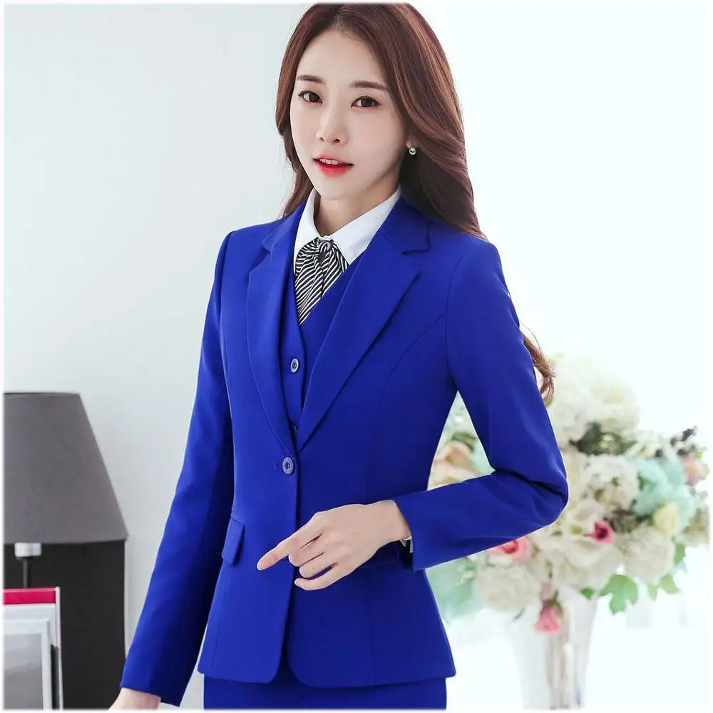 Top Trends: IZICFLY New Spring Autumn Elegant Blue Office Uniform Designs Women Set With Trouser 2 Pieces Business Pant Suits Shoppable Styles