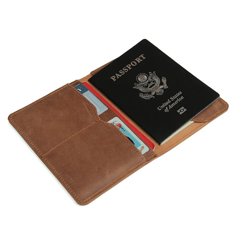 Top Trends: Unisex Crazy Horse Leather Passport Cover Women Men Genuine Leather Passport Case Pocket Carry Travel Card Holder Wallet Shoppable Styles