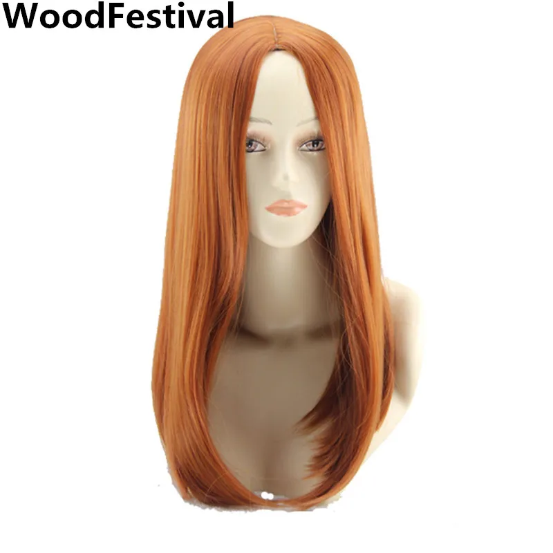 Top Trends: WoodFestival Synthetic Cosplay Orange Wig Straight Hair Women Wigs Female Medium Length Ladies 18Inches High Temperature Fiber Shoppable Styles