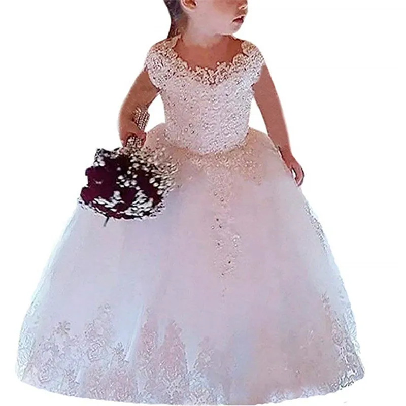 Top Trends: Sleeveless Ball Gown Princess Flower Girls Dresses Appliques With Beaded Stunning Cute Girls First Communion Dress White Shoppable Styles