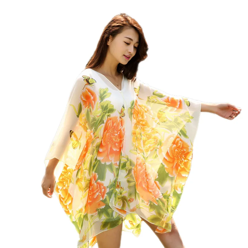 Top Trends: 2019 New Summer Scarf Shawl Poncho Sunscreen Scarf Women Sun Protection Shawl Soft Beach Shawl Bikini Cover Flower Printed Shoppable Styles