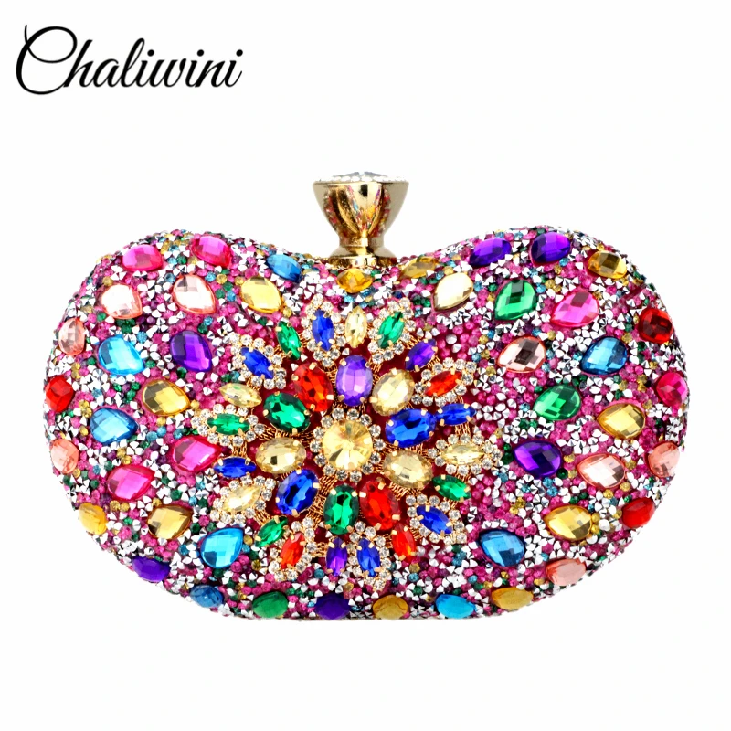 Top Trends: Chaliwini Evening Diamond Two Side Floral Woman Clutch Bag Multi Crystal Sling Package Wedding Purse Matching Wallet Handbags Shoppable Styles