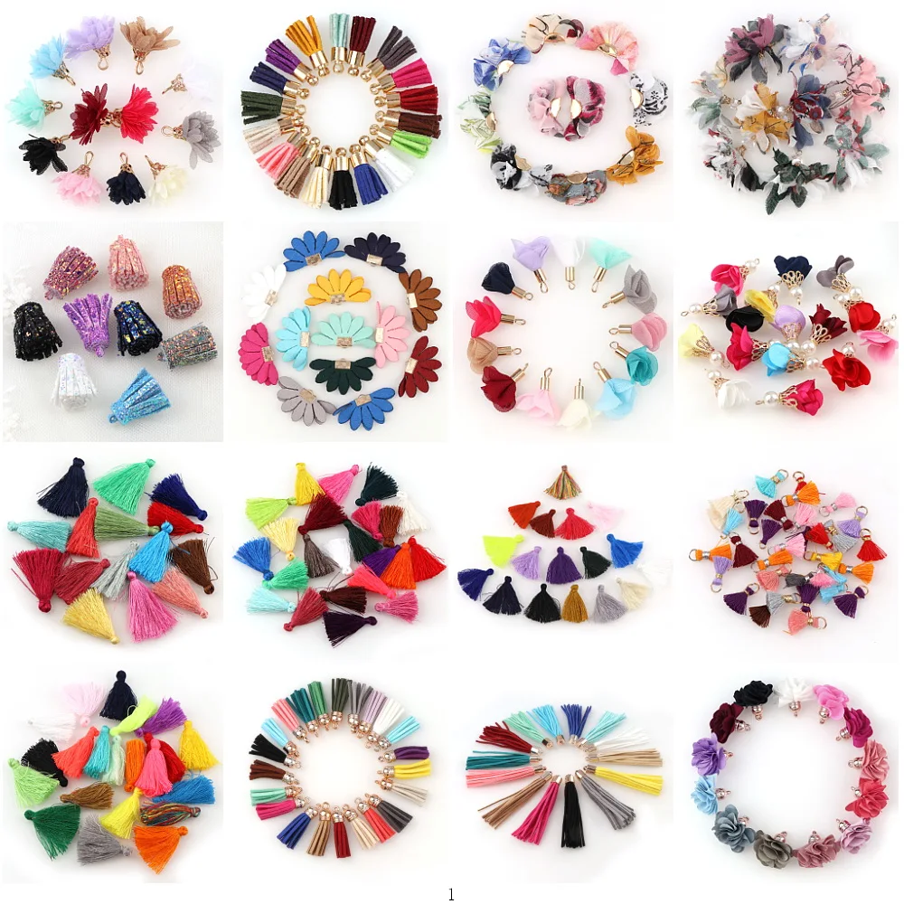 Top Trends: 10~30pcs Mixed Types Tassel Findings Flower Silk Polyester Charms Pendant Drop Earring Tassel For Jewelry DIY Graft Making Shoppable Styles